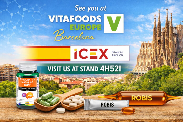 La cita con Vitafoods Europe vuelve a posicionarse como uno de los encuentros más relevantes a nivel internacional dentro del sector. En este contexto, la presencia de Robis en Vitafoods Europe supone una oportunidad clave para reforzar nuestro posicionamiento global y seguir conectando con profesionales de toda la cadena de valor. Del 5 al 7 de mayo, Barcelona se convertirá en el epicentro de la innovación en salud y nutrición, y en Robis estaremos presentes para seguir creciendo a nivel nacional e internacional.
Qué es Vitafoods Europe y por qué es tan importante
Vitafoods Europe es mucho más que una feria. Se trata de un espacio donde convergen innovación, conocimiento y negocio en torno a la salud y el bienestar. Cada año, miles de profesionales de toda la cadena de valor se reúnen para compartir ideas, descubrir tendencias y generar nuevas oportunidades.
La relevancia de Vitafoods Europe radica en su capacidad para marcar el rumbo del sector. Es aquí donde se presentan avances en suplementación, nuevos ingredientes, soluciones tecnológicas y enfoques innovadores que responden a las demandas de un consumidor cada vez más exigente. Para nosotros, participar como Robis en Vitafoods Europe supone formar parte activa de esta evolución y aportar nuestra visión en un entorno altamente especializado.
Nuestra presencia como estrategia de crecimiento: stand 4H52I 
La participación de Robis en Vitafoods Europe responde a una estrategia clara: reforzar nuestro posicionamiento en mercados internacionales y consolidar nuestra presencia como partner de referencia en el sector.
Estaremos ubicados en el stand 4H52I, dentro del pabellón español, un espacio que reunirá a compañías destacadas y facilitará el contacto con profesionales de todo el mundo.
Para nosotros, Vitafoods Europe es una plataforma única para seguir construyendo relaciones, abrir nuevas vías de colaboración y mostrar de primera mano todo lo que somos capaces de ofrecer. Este tipo de eventos nos permite estar más cerca de nuestros clientes y entender mejor las necesidades del mercado global.
Innovación constante al servicio del mercado
Uno de los grandes focos de nuestra participación en Vitafoods Europe será la presentación de novedades. Aprovecharemos este escenario internacional para presentar novedades: 

Nuevos desarrollos de producto, alineados con las tendencias actuales en salud, bienestar y suplementación avanzada.
Ampliación de formatos, adaptándonos a las demandas de mercados cada vez más diversos y exigentes.
Incremento de nuestras capacidades productivas, que nos permite ofrecer mayor flexibilidad, escalabilidad y respuesta a clientes internacionales.

Nuestro compromiso con la innovación se refleja en cada uno de nuestros proyectos. En Vitafoods Europe mostraremos cómo seguimos evolucionando para ofrecer soluciones adaptadas, eficaces y competitivas. Además, hemos trabajado en la ampliación de formatos, lo que nos permite responder a las demandas de mercados cada vez más diversos.
También presentaremos el incremento de nuestras capacidades productivas, un paso clave que nos permite ofrecer mayor flexibilidad, escalabilidad y rapidez de respuesta. Todo ello refuerza nuestro compromiso con la calidad y la excelencia.
Un enfoque internacional y personalizado
Uno de nuestros pilares como compañía es la orientación internacional. Queremos transmitir claramente nuestra capacidad para adaptarnos a distintos entornos regulatorios y comerciales, desarrollando soluciones personalizadas para cada cliente.
El mercado global exige agilidad, conocimiento y capacidad de adaptación. Por eso, nuestra presencia en eventos como Vitafoods Europe es fundamental para seguir aprendiendo, detectar nuevas oportunidades y fortalecer nuestra red de contactos a nivel internacional.
Cercanía y contacto directo en la feria
Durante los días de feria, apostaremos por el contacto directo. Pablo Romero Comino, nuestro Director de Comercio Internacional, estará presente en el stand para atender a los profesionales del sector, resolver dudas y explorar posibles colaboraciones.
Creemos firmemente que las relaciones personales siguen siendo clave en el desarrollo de negocio. Por eso, Vitafoods Europe es también una oportunidad para escuchar, compartir y construir juntos nuevas oportunidades.
Barcelona como escenario estratégico
La celebración de Vitafoods Europe en Barcelona aporta un valor añadido. La ciudad se ha consolidado como un referente internacional en innovación y negocios, especialmente en el ámbito de la salud. Su capacidad para atraer talento y compañías de todo el mundo la convierte en el entorno ideal para un evento de esta magnitud.
Para nosotros, Vitafoods Europe en Barcelona supone además una oportunidad para reforzar nuestra visibilidad en un entorno dinámico, competitivo y lleno de oportunidades.
Te invitamos a visitarnos
Nuestra presencia en Vitafoods Europe es una invitación abierta a todos los profesionales del sector. Queremos compartir nuestras novedades, escuchar tus necesidades y explorar nuevas formas de colaboración.
Si vas a asistir a la feria, te esperamos en nuestro stand para que descubras de primera mano cómo seguimos trabajando para impulsar la innovación y el crecimiento en el sector de la salud y la nutrición.